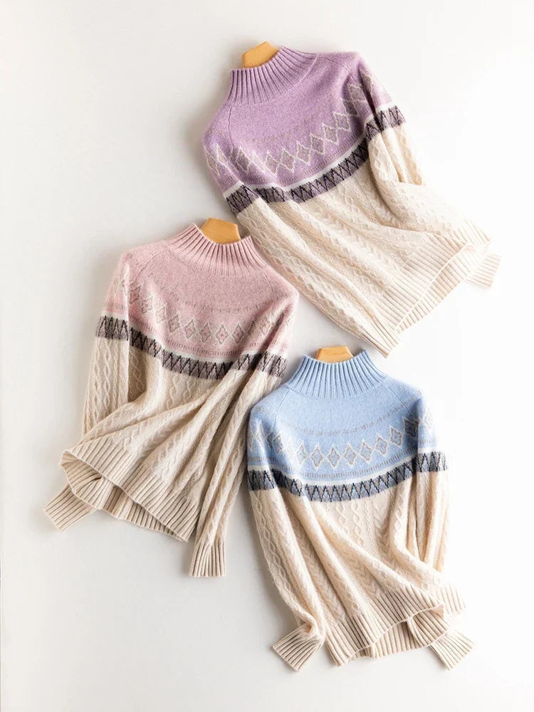 Rachel | Wool Fair Isle Mock Neck Jumper
