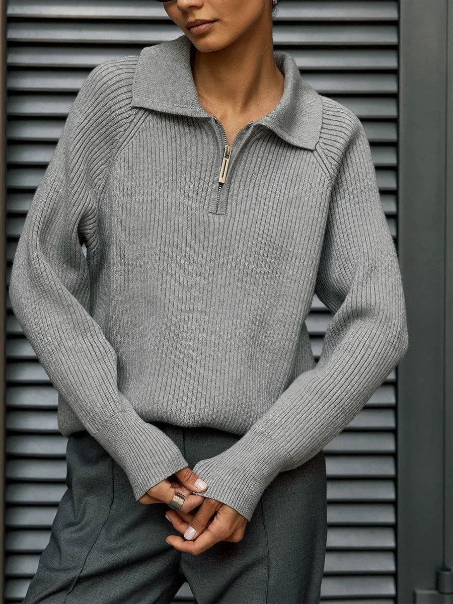Ruth | Ribbed Zip Neck Jumper