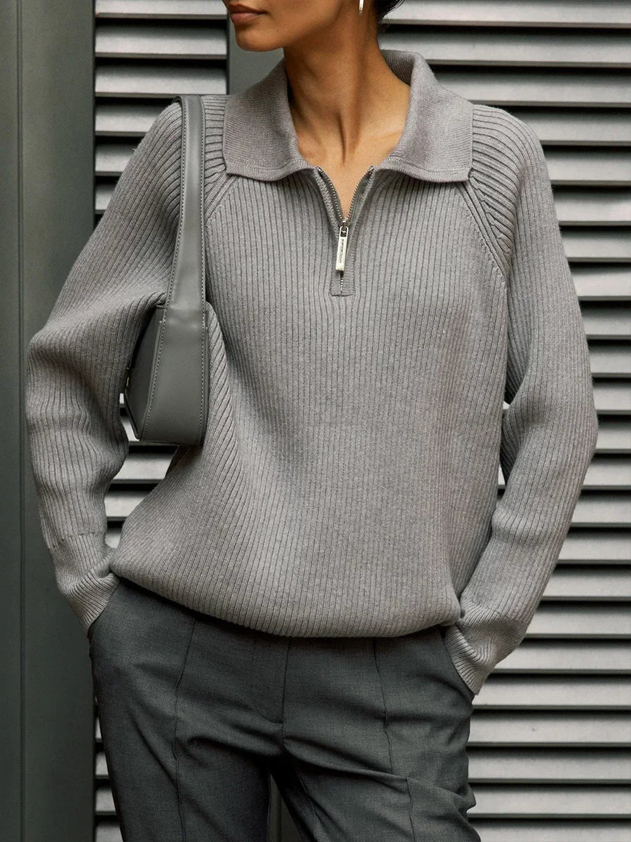 Ruth | Ribbed Zip Neck Jumper