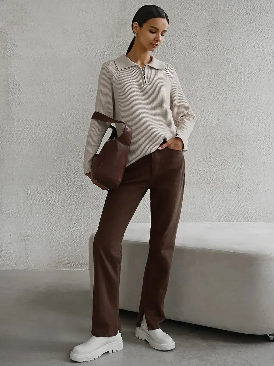 Ruth | Ribbed Zip Neck Jumper