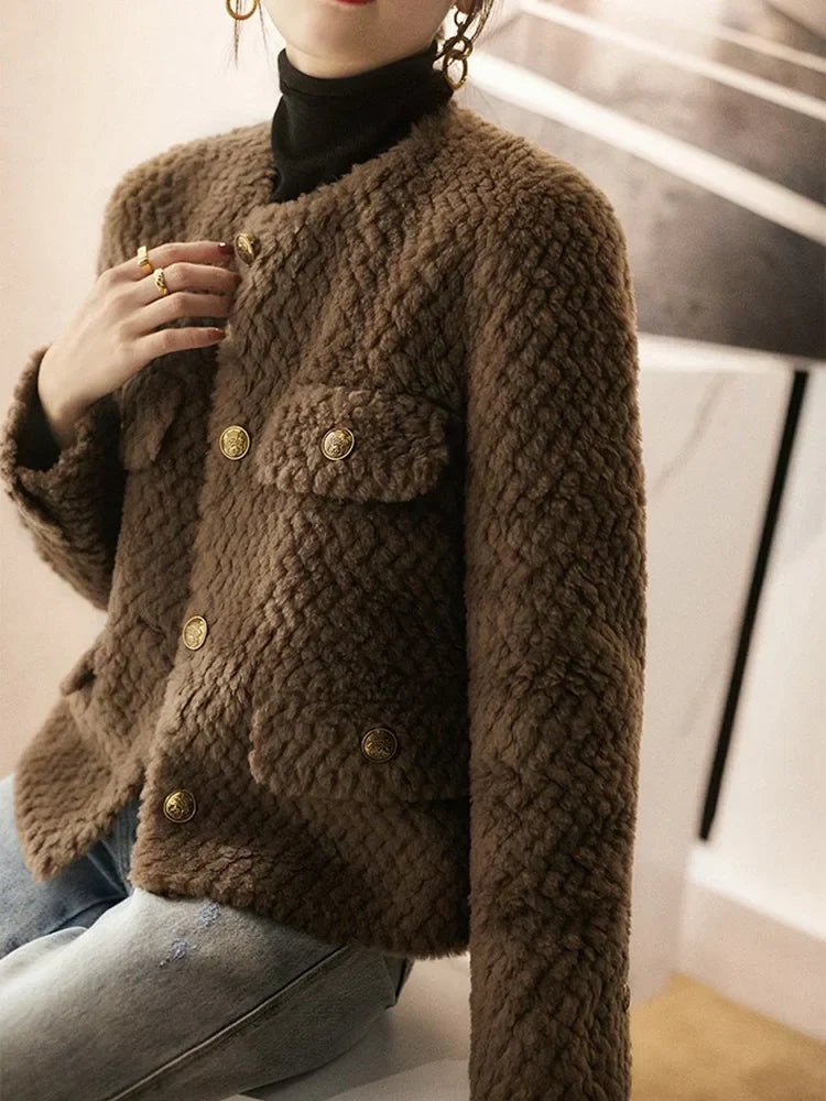 Elspeth | Textured Tweed Gold-Button Jacket