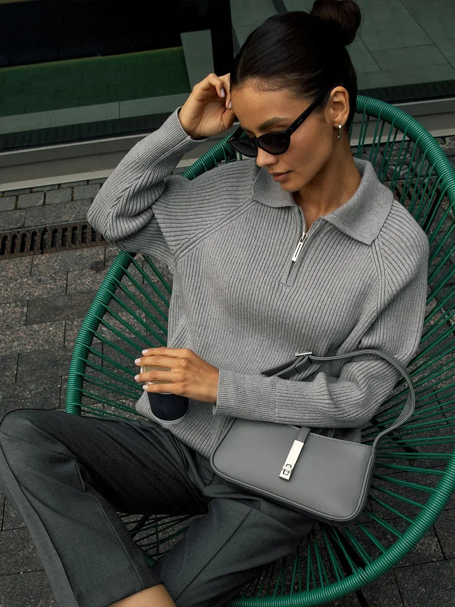 Ruth | Ribbed Zip Neck Jumper