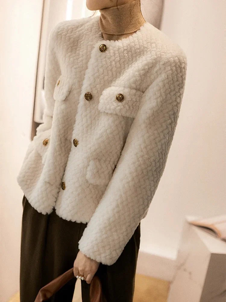 Elspeth | Textured Tweed Gold-Button Jacket