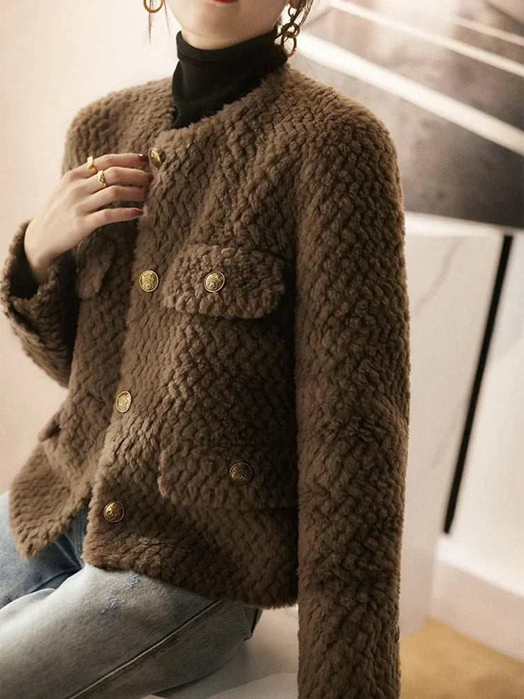 Elspeth | Textured Tweed Gold-Button Jacket