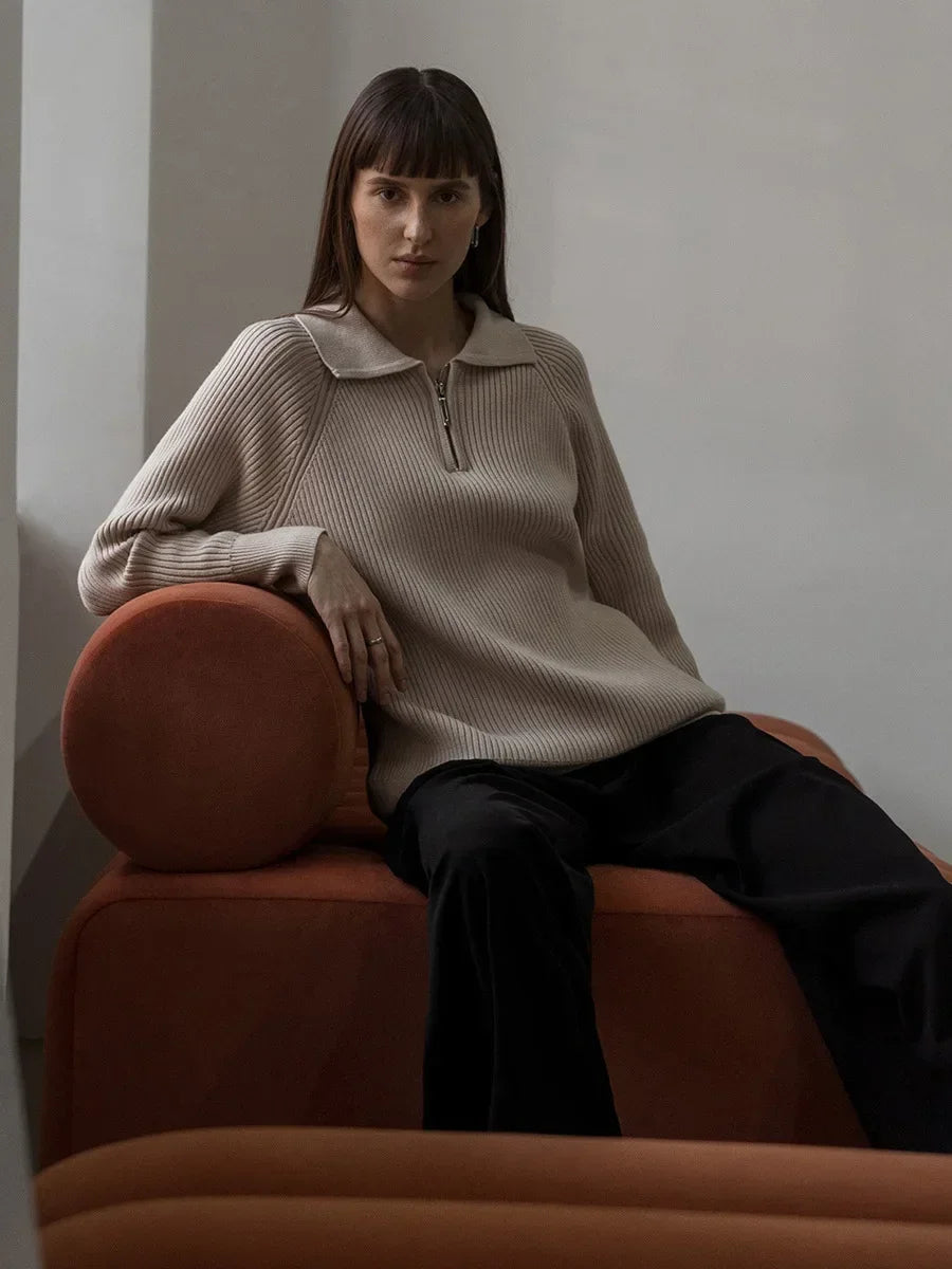 Ruth | Ribbed Zip Neck Jumper