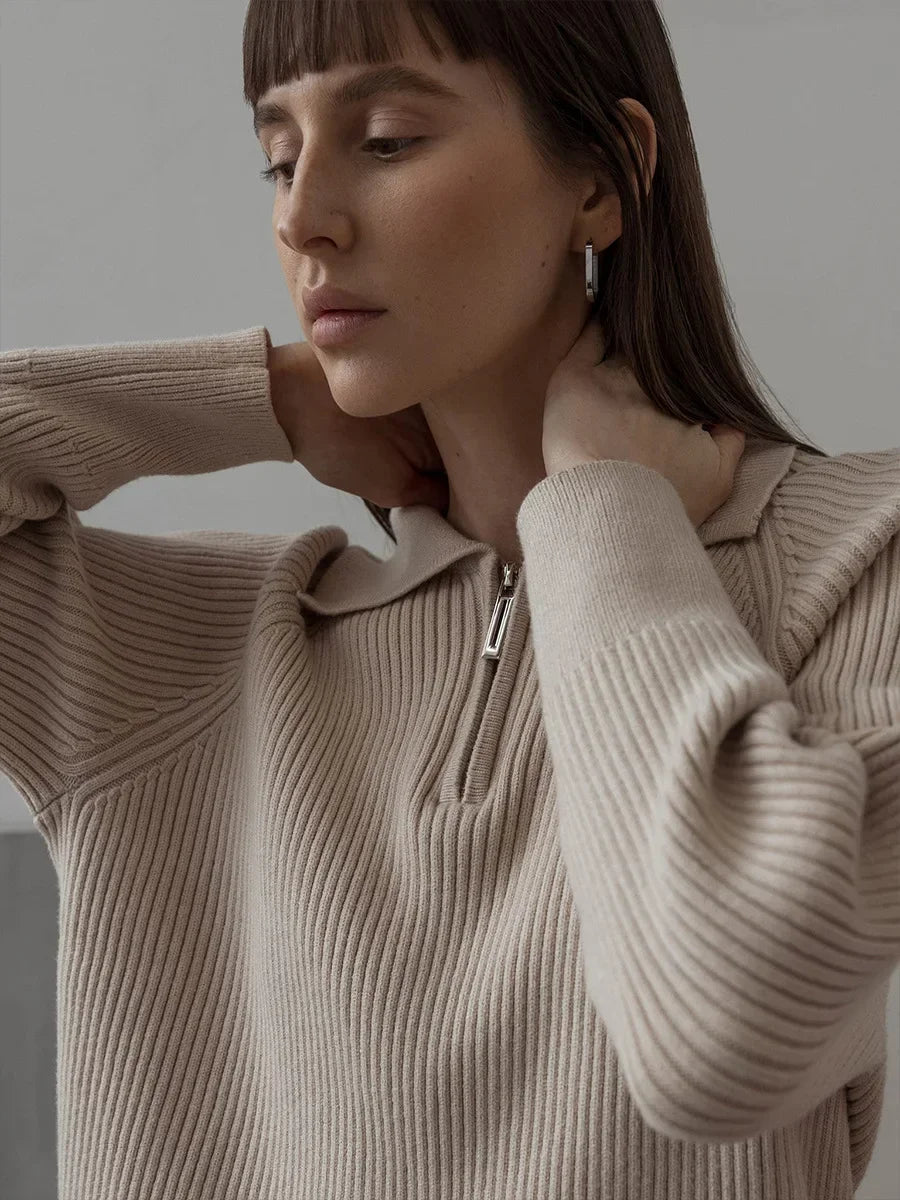 Ruth | Ribbed Zip Neck Jumper