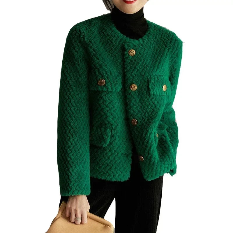 Elspeth | Textured Tweed Gold-Button Jacket