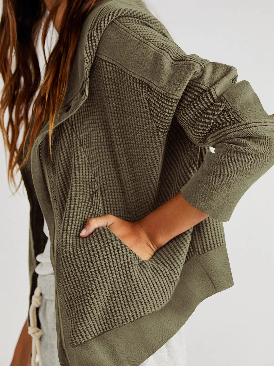 Mariel | Waffle Knit Zip-Up Hoodie