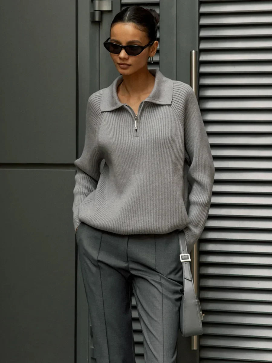 Ruth | Ribbed Zip Neck Jumper