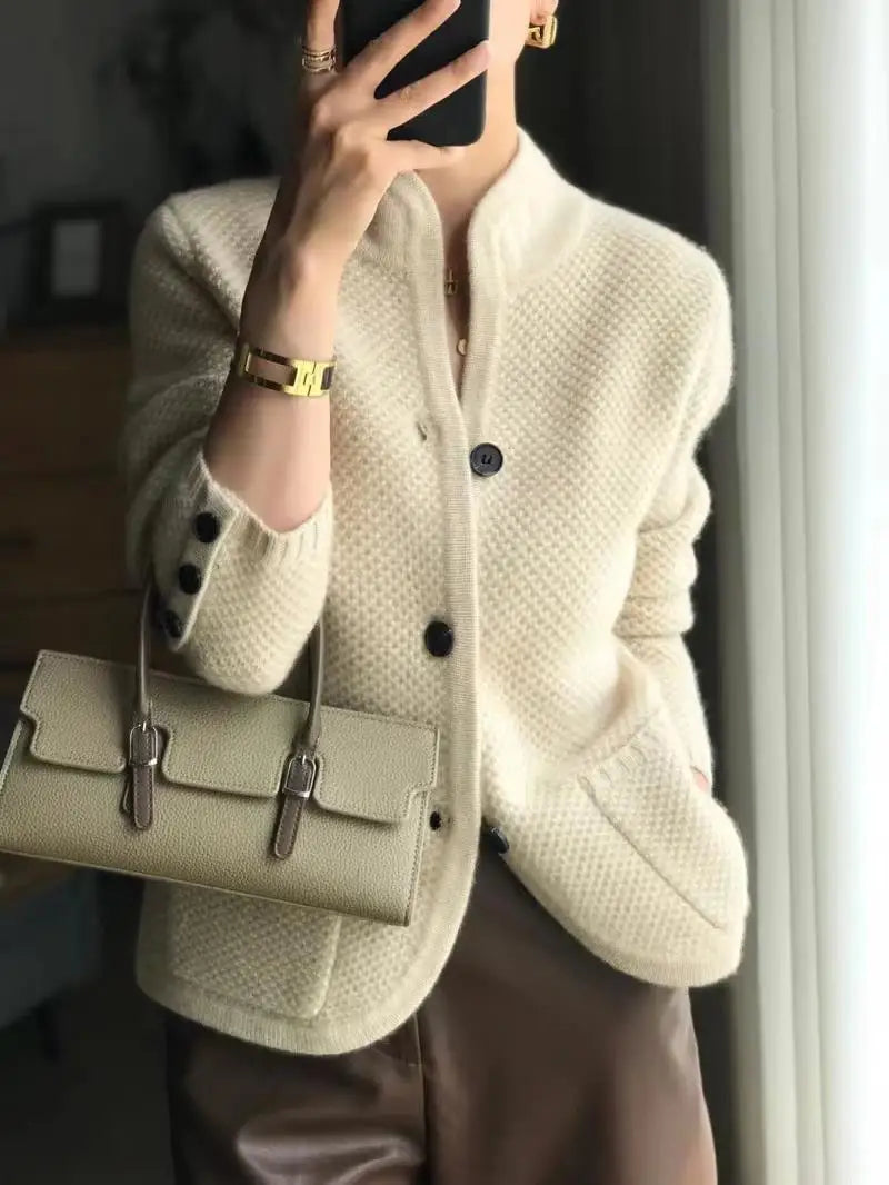 Leonora | Textured Stand Collar Cardigan