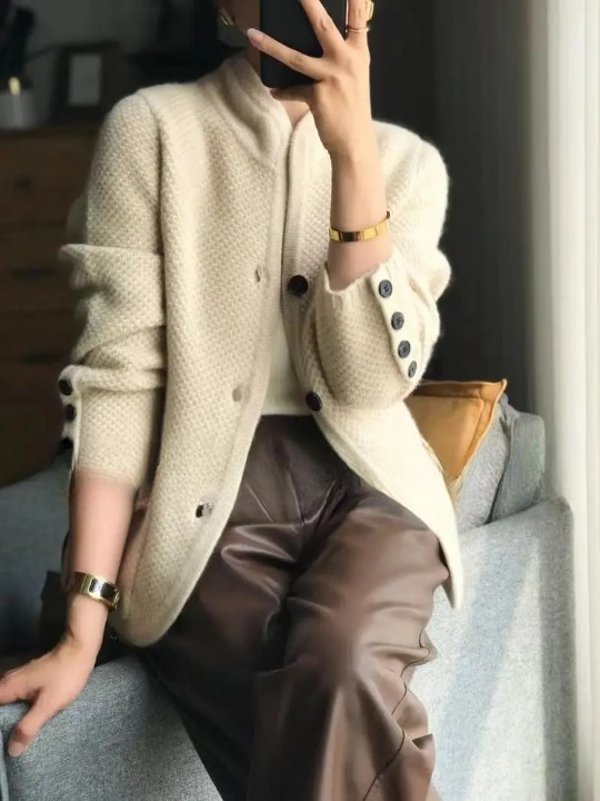 Leonora | Textured Stand Collar Cardigan