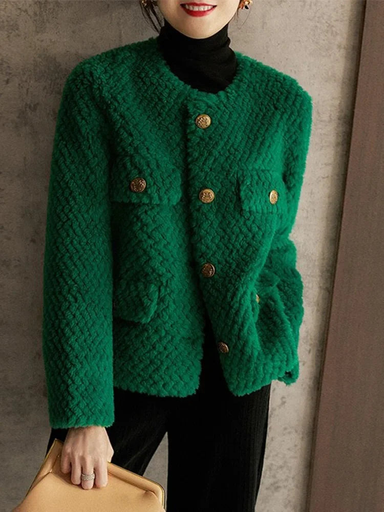 Elspeth | Textured Tweed Gold-Button Jacket