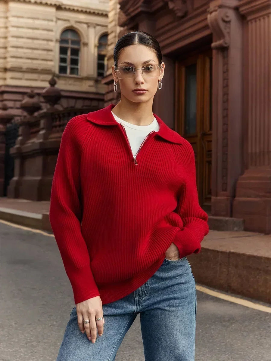 Ruth | Ribbed Zip Neck Jumper
