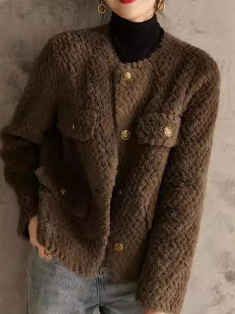 Elspeth | Textured Tweed Gold-Button Jacket