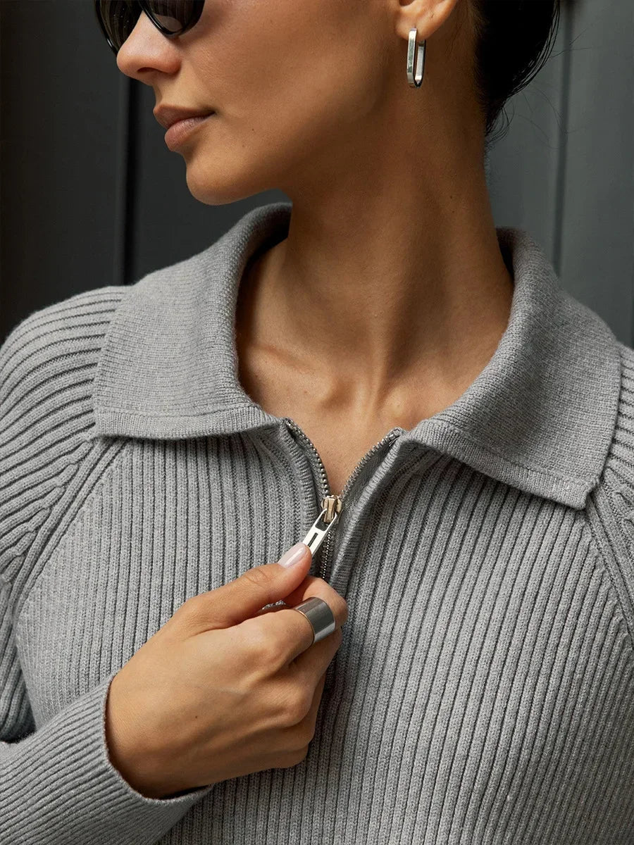 Ruth | Ribbed Zip Neck Jumper