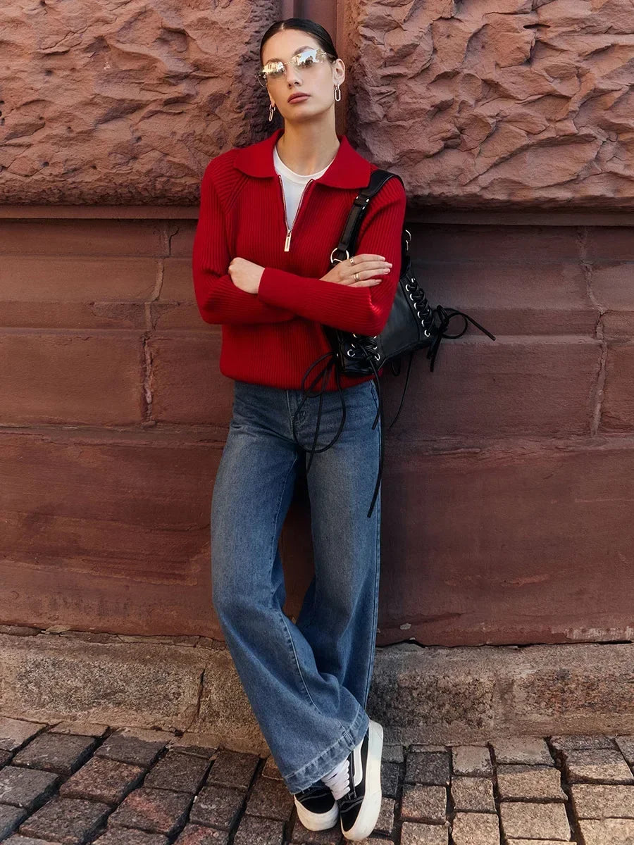 Ruth | Ribbed Zip Neck Jumper