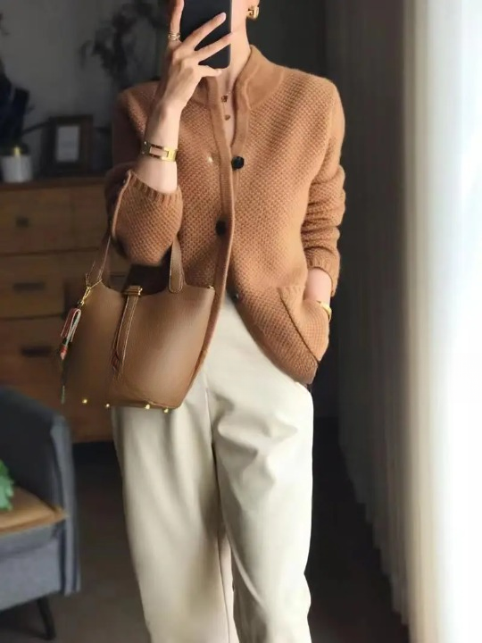 Leonora | Textured Stand Collar Cardigan
