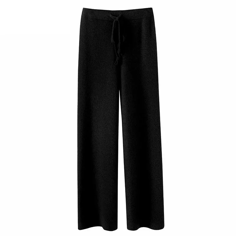 Teresa | Wool Mix Wide Leg Knit Trousers
