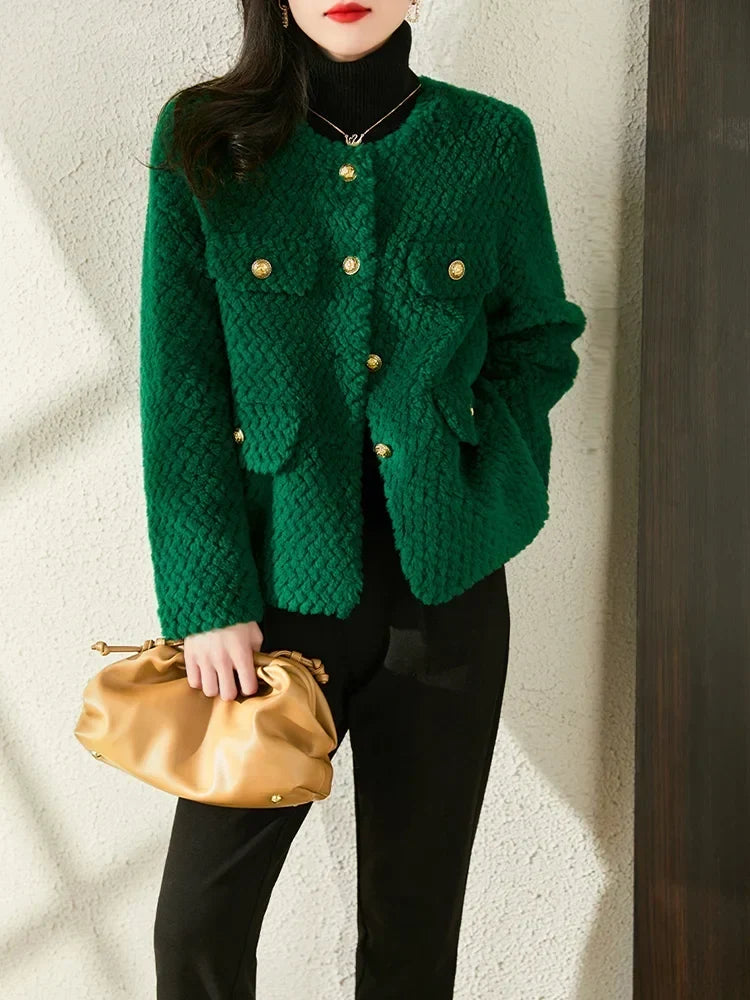 Elspeth | Textured Tweed Gold-Button Jacket