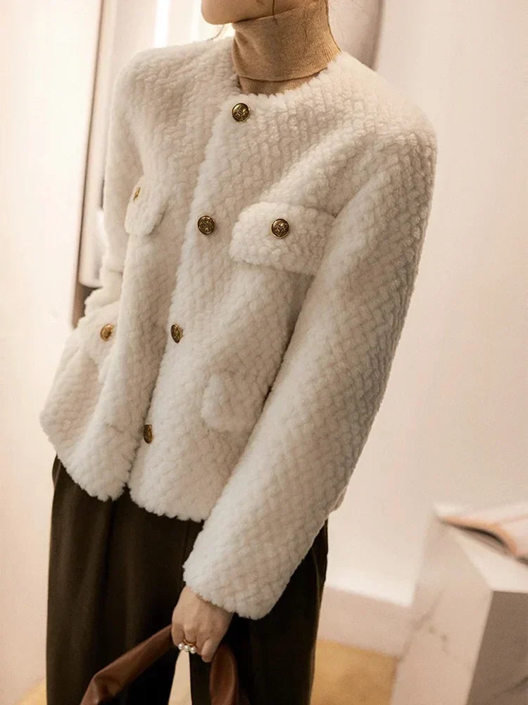 Elspeth | Textured Tweed Gold-Button Jacket