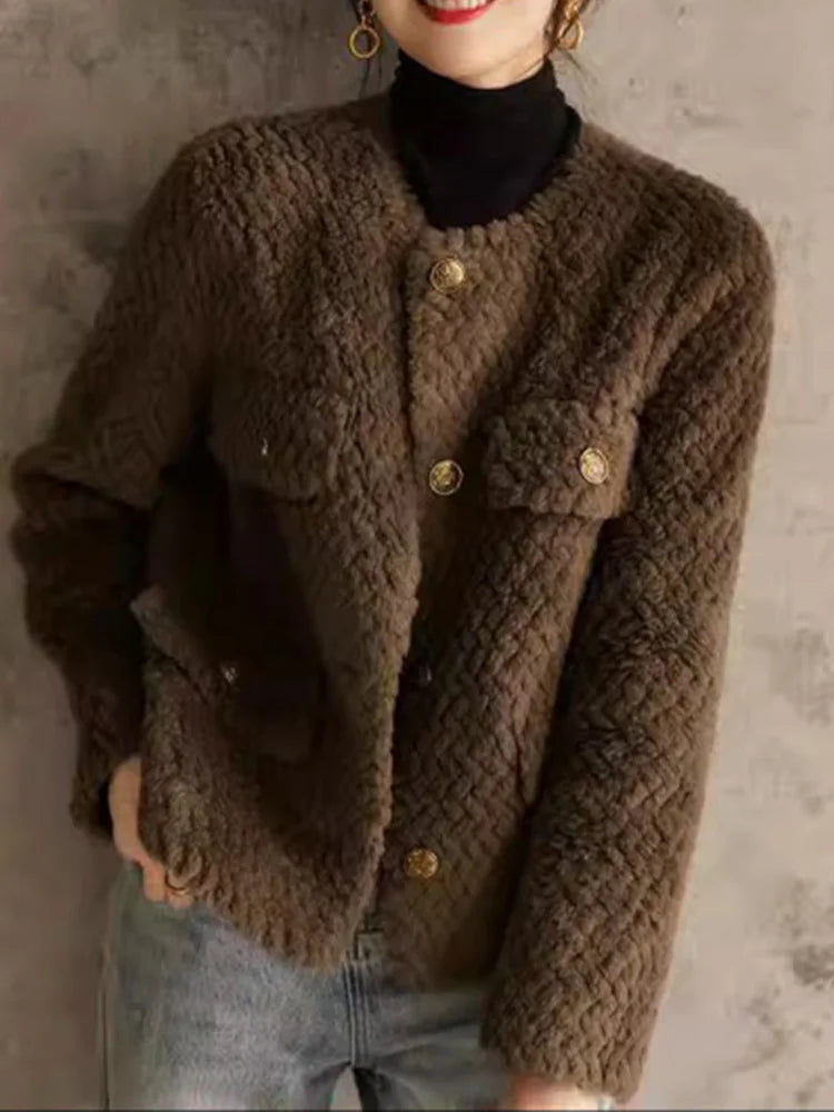 Elspeth | Textured Tweed Gold-Button Jacket