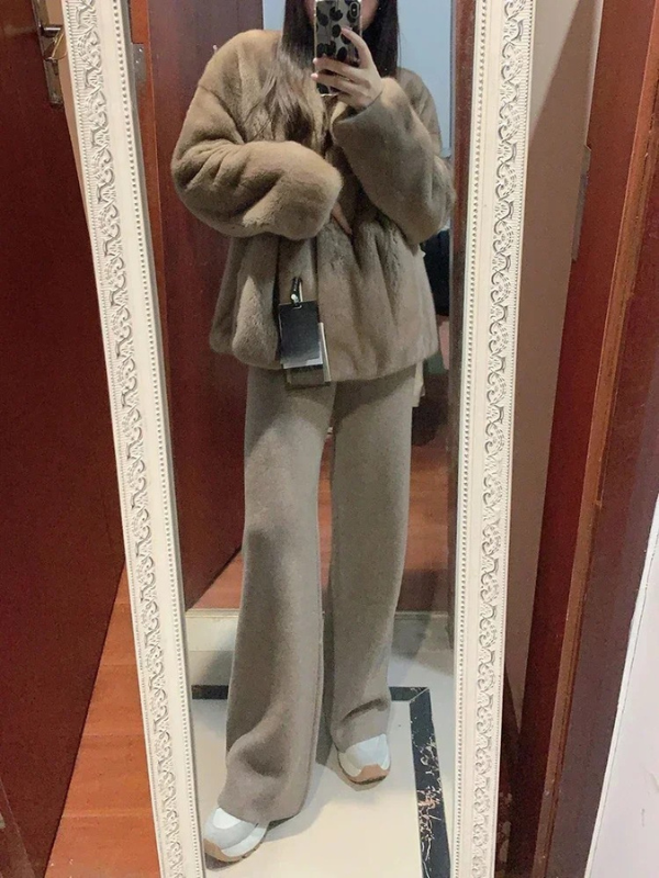Teresa | Wool Mix Wide Leg Knit Trousers