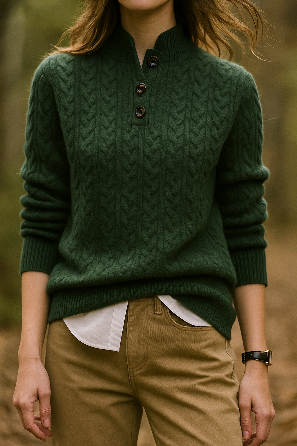 Esther | Cable Knit Button-Neck Jumper