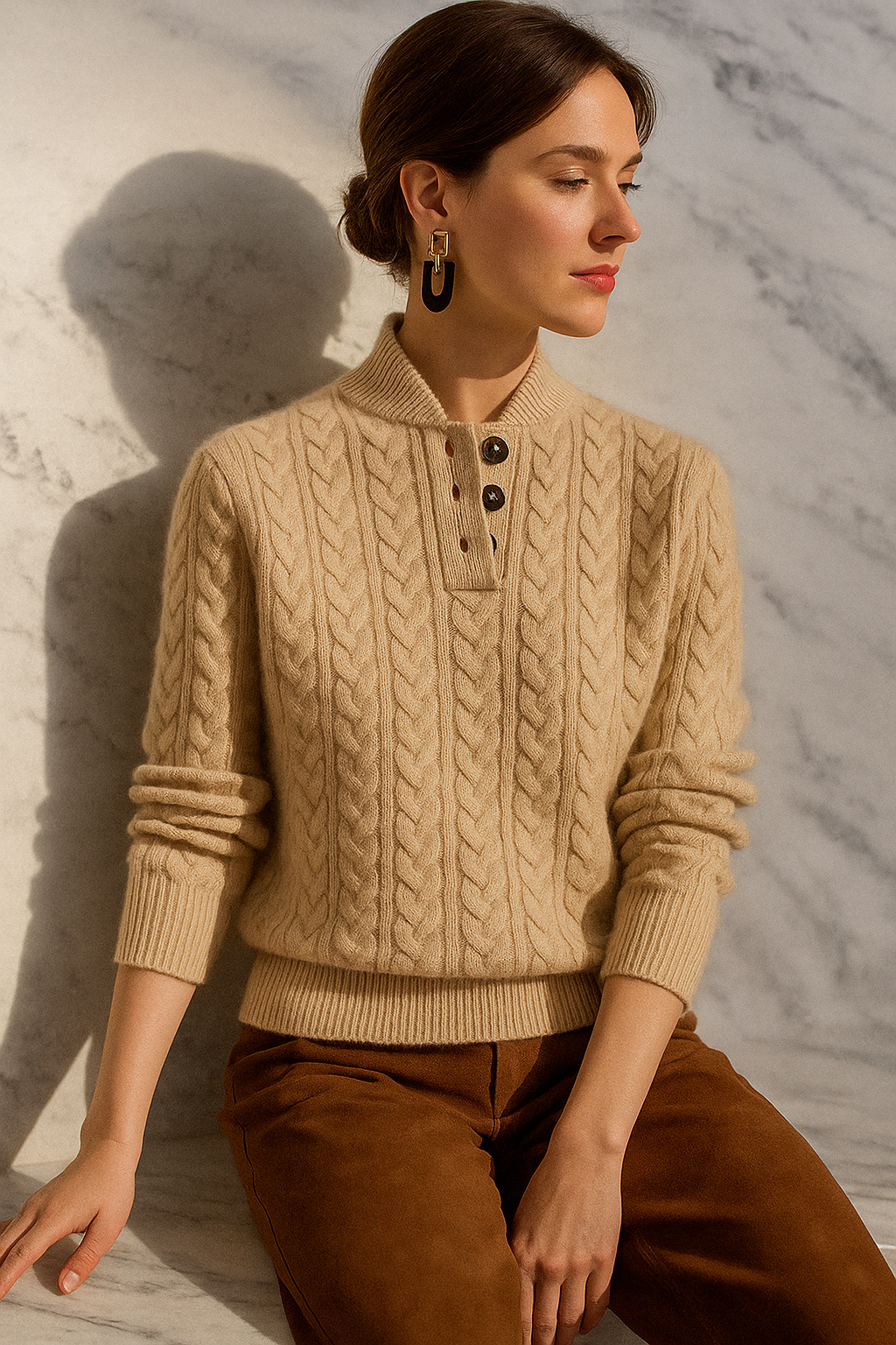 Esther | Cable Knit Button-Neck Jumper