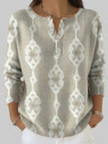Colorful abstract patterned henley jumper