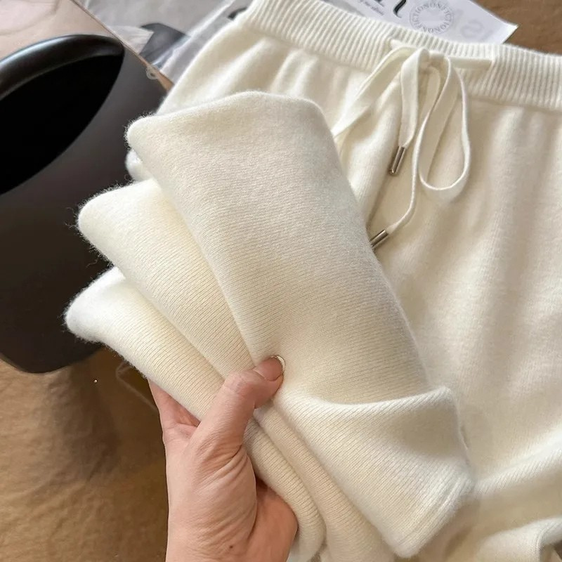 Teresa | Wool Mix Wide Leg Knit Trousers