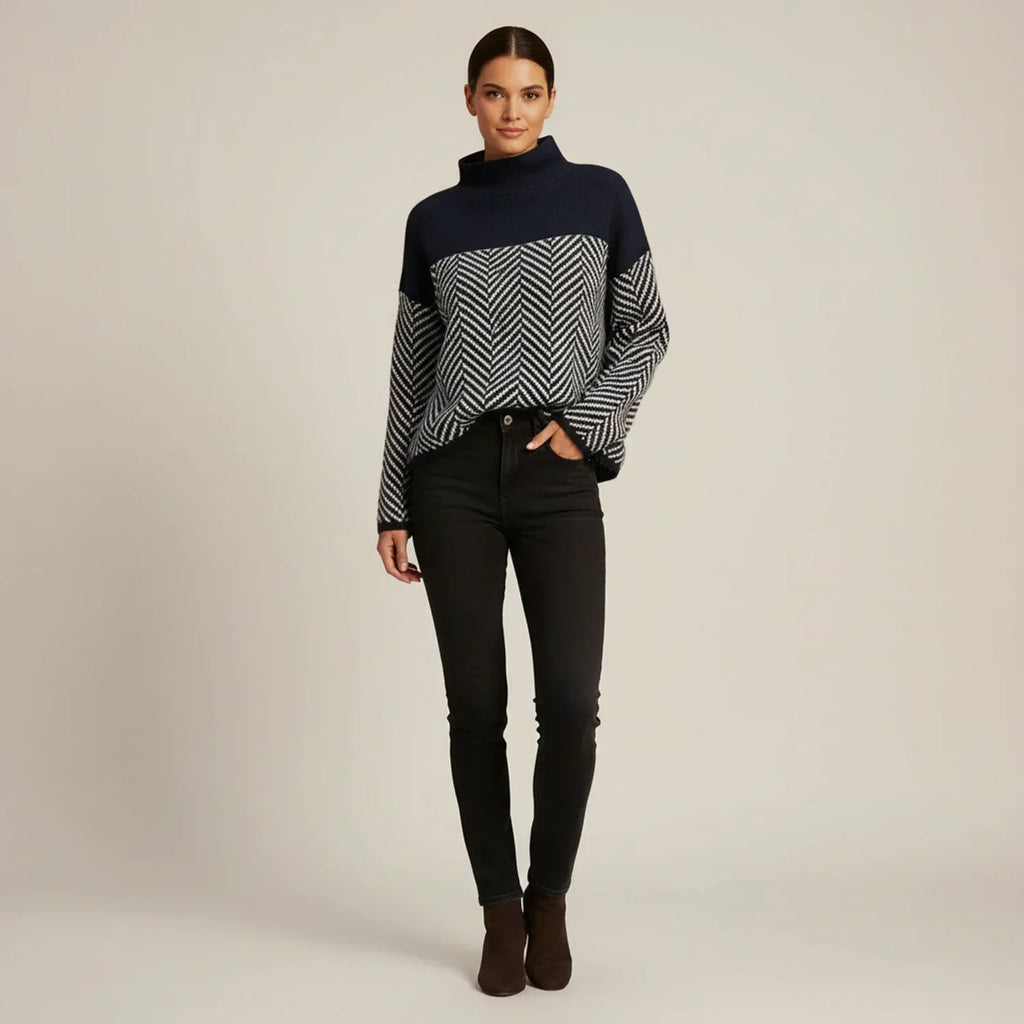 Philippa | Wool Herringbone Roll Neck Jumper