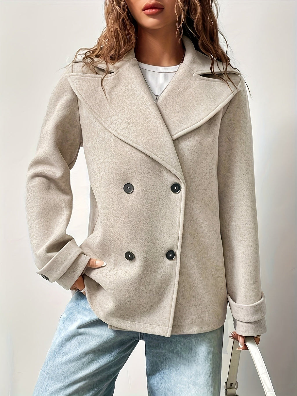 Beige double breasted pea coat
