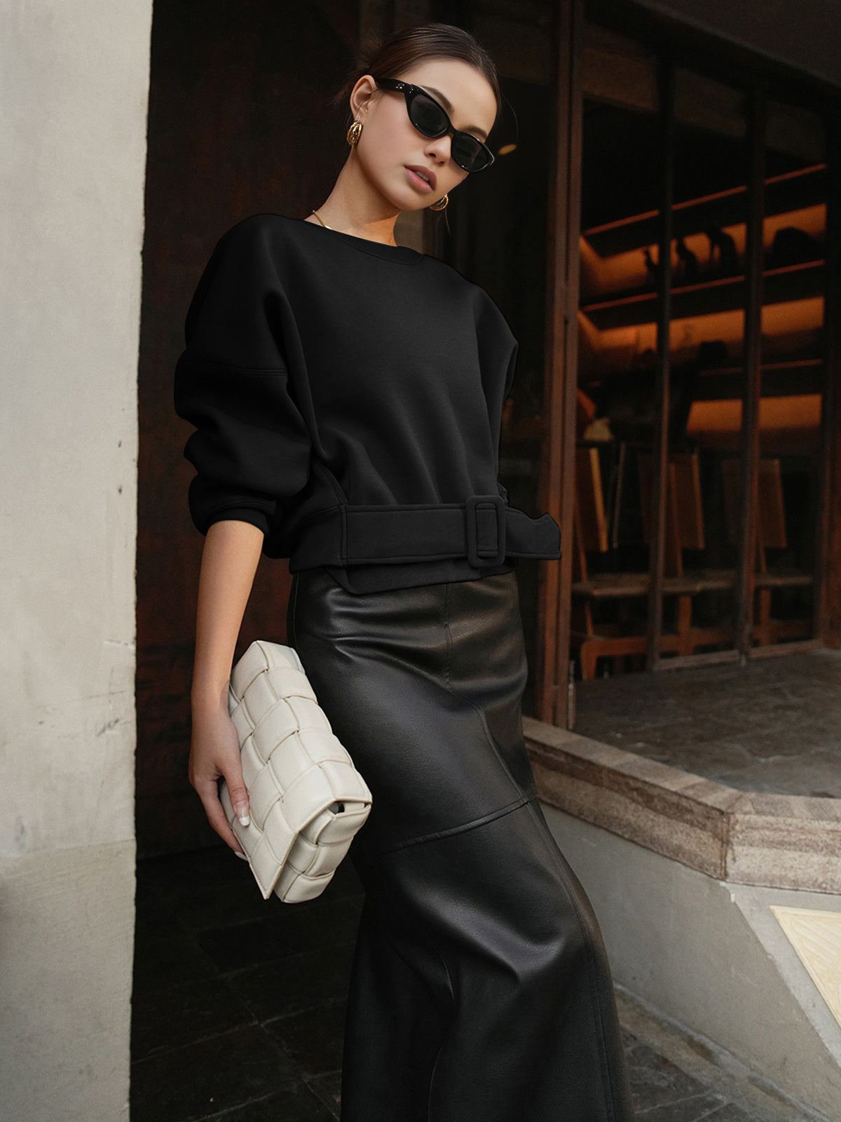 Martha | Belted Sweatshirt Top