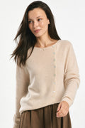 Khaki boat-neck side-button cardigan