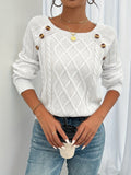 White button shoulder cable knit wool jumper