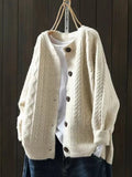 Beige cable-knit button-front cardigan