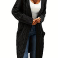 Black cable-knit hooded longline cardigan