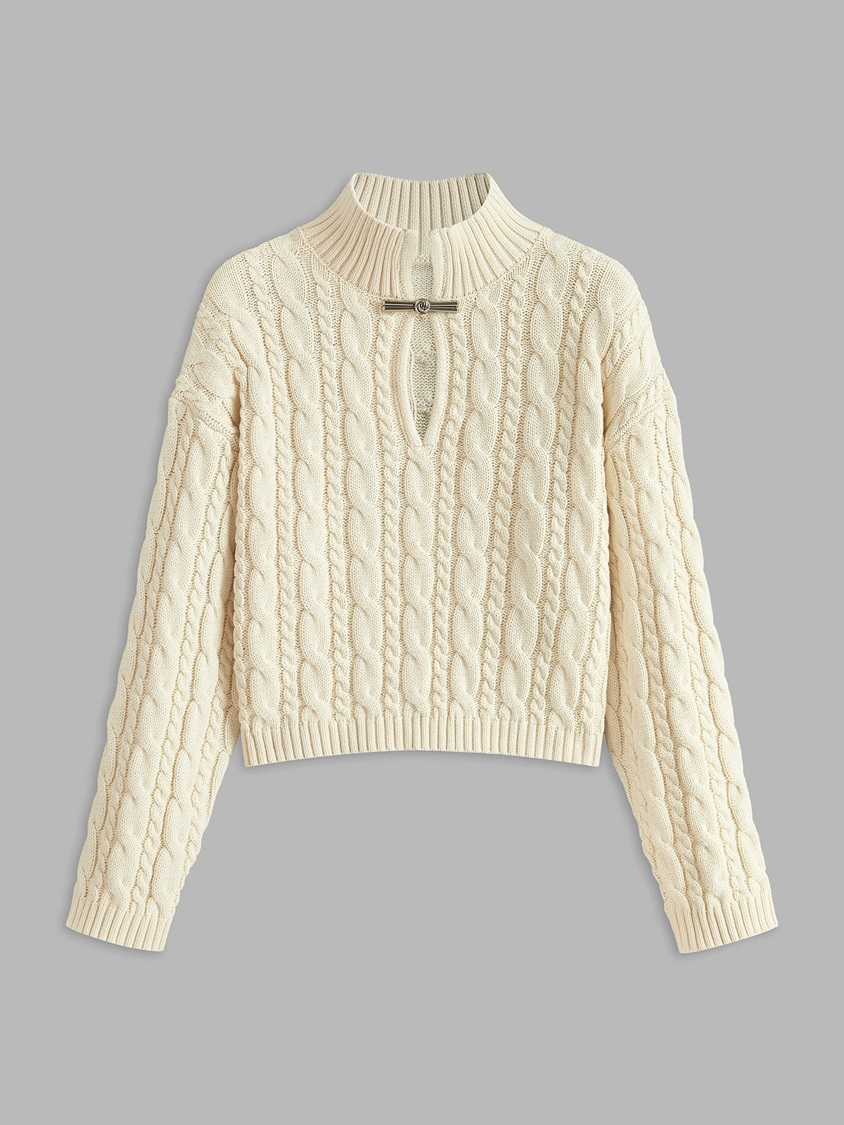 Off-White cable knit keyhole high neck jumper