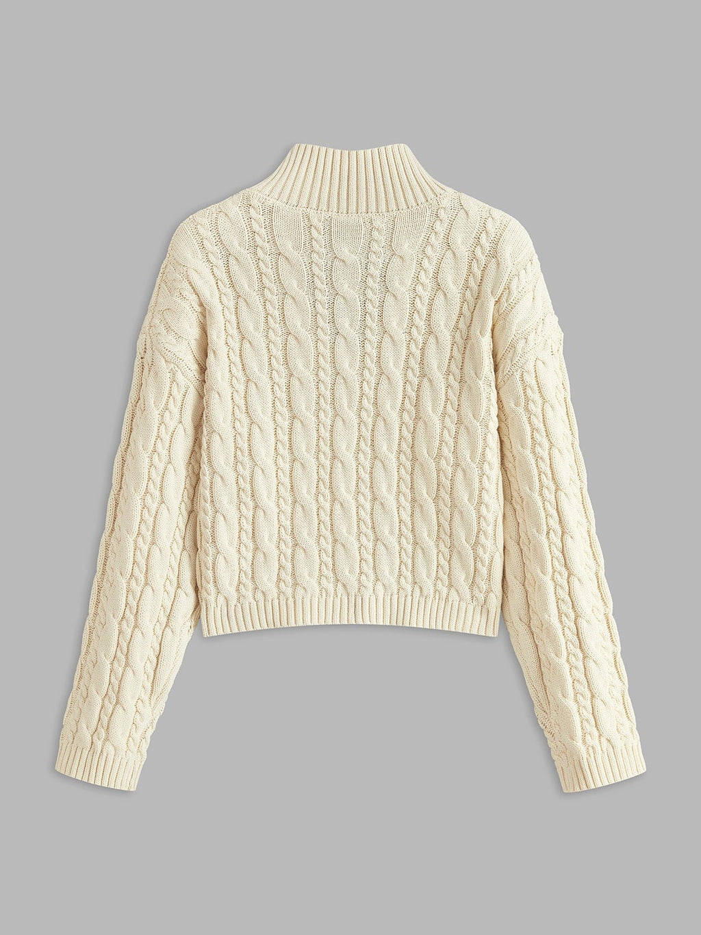 Cable knit keyhole high neck jumper