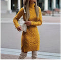 Yellow cable knit turtleneck jumper dress