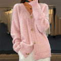 Pink cable-knit v-neck cardigan