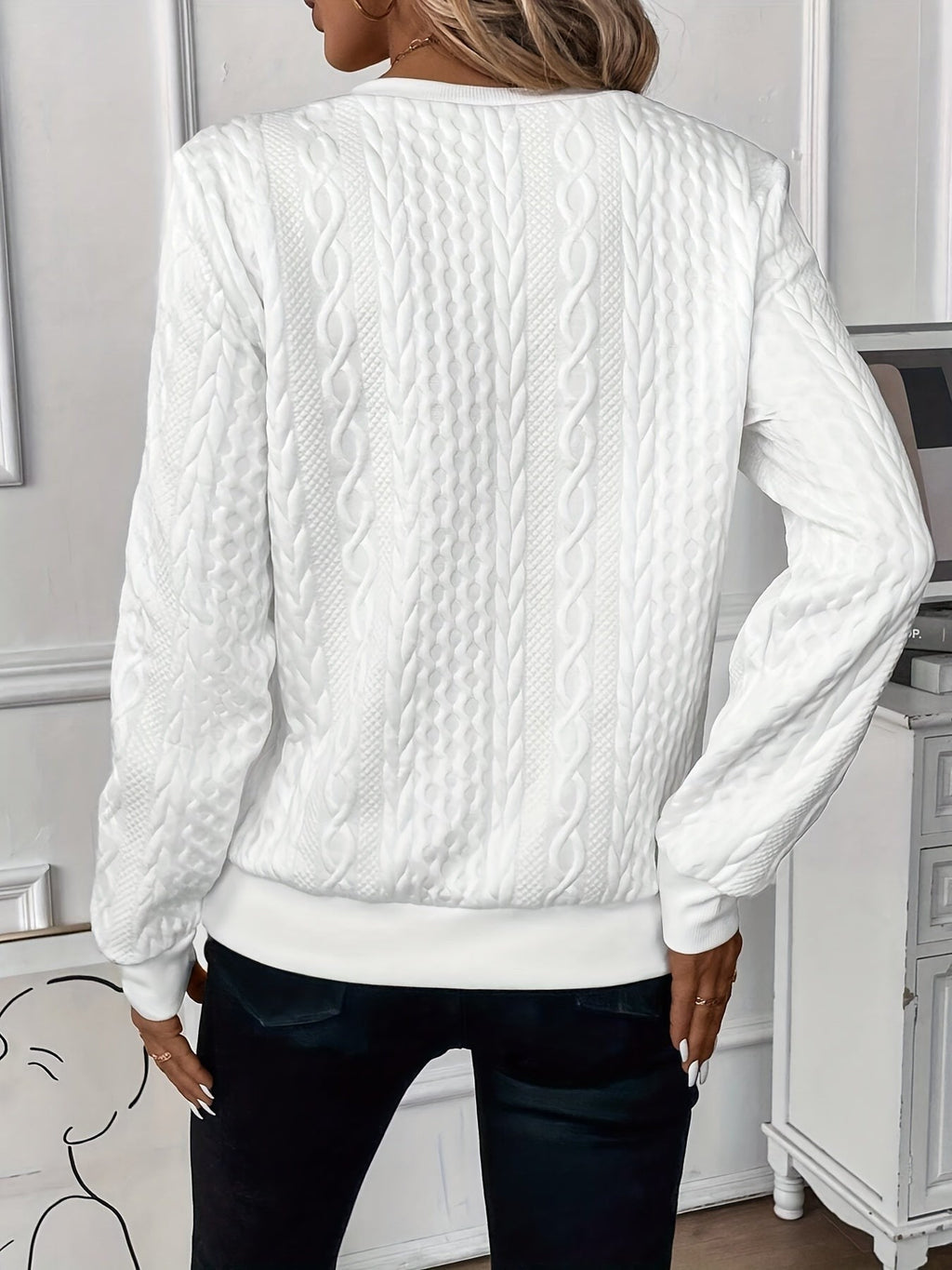 Cable textured zip sweatshirt