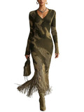 Olive Camo camo fringe-hem knit midi dress