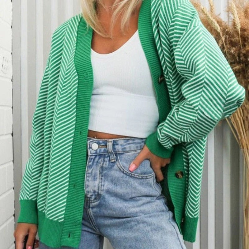 Chevron stripe v-neck cardigan