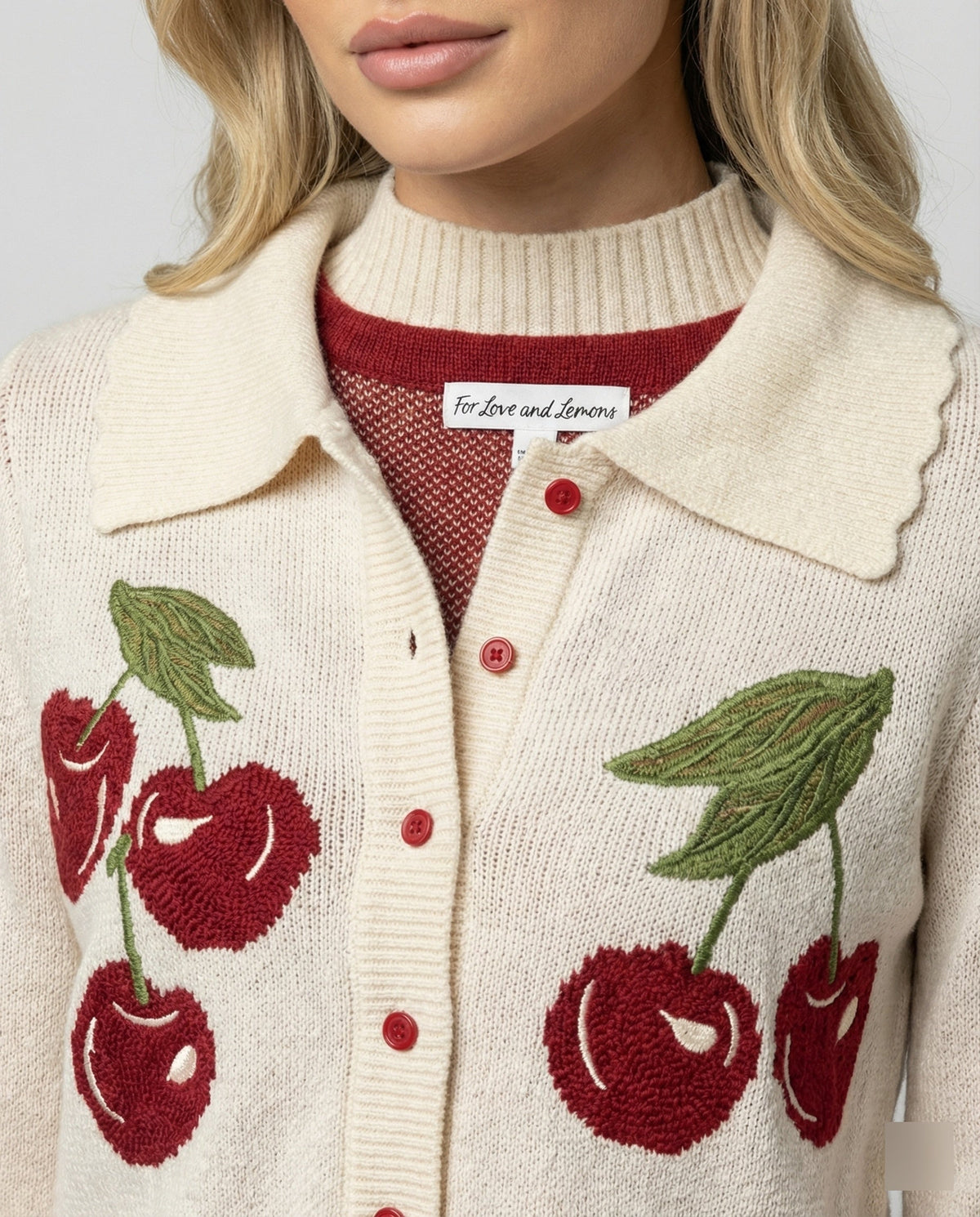 Jane | Cropped Cherry Knit Cardigan