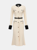 Apricot contrast-trim button-front knit midi dress