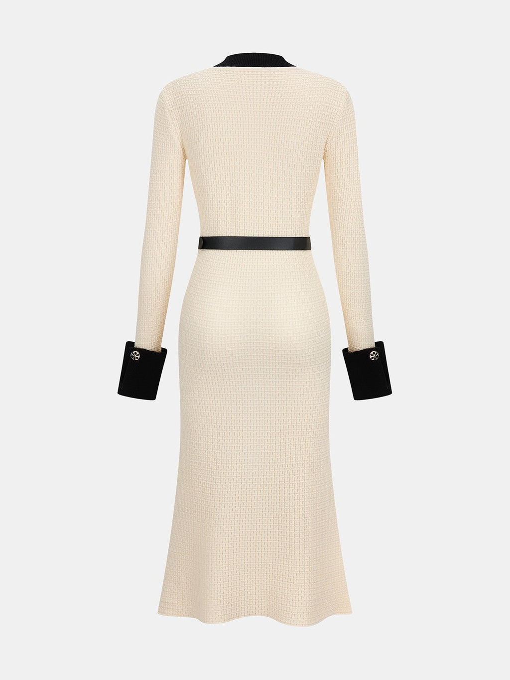 Contrast-trim button-front knit midi dress