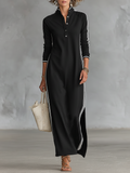 Black contrast trim polo maxi dress