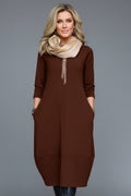 Brown cowl neck cocoon midi dress