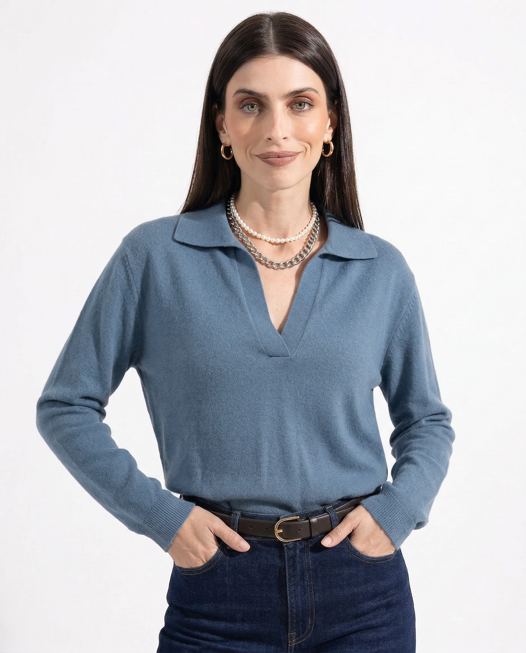 Nell | Merino Wool Collared Knit Polo Top